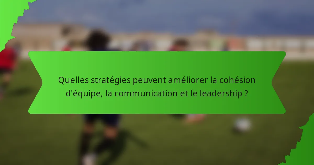 Quelles stratégies peuvent améliorer la cohésion d'équipe, la communication et le leadership ?